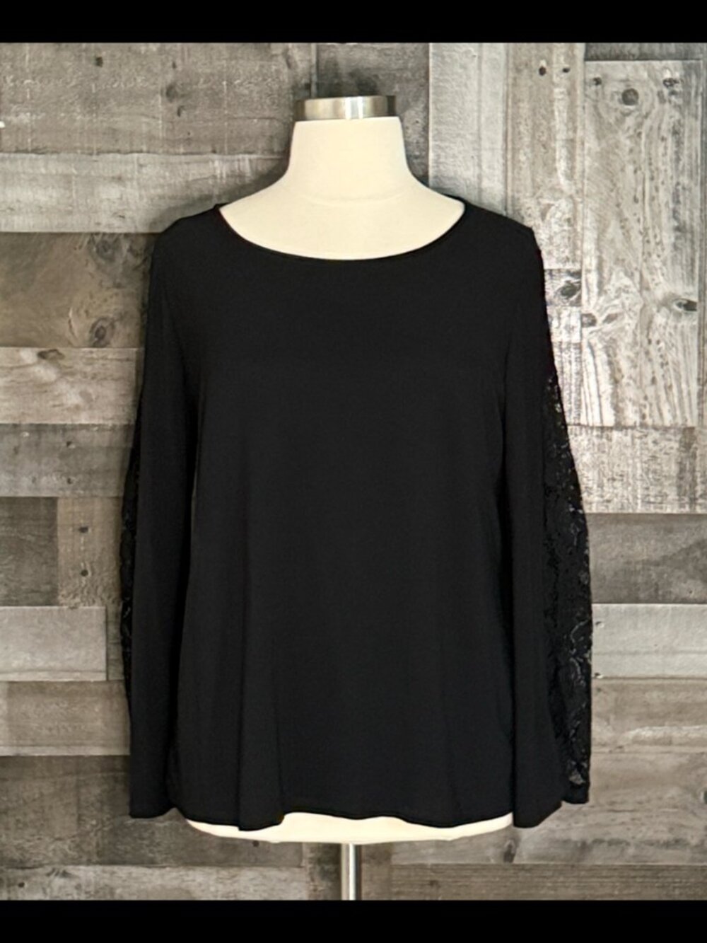 NWT! Black long sleeve top XLarge floral lace dark feminine elegant bohemian